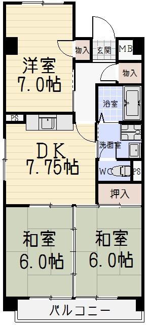 2清邦ビル(3DK/1階)の間取り写真