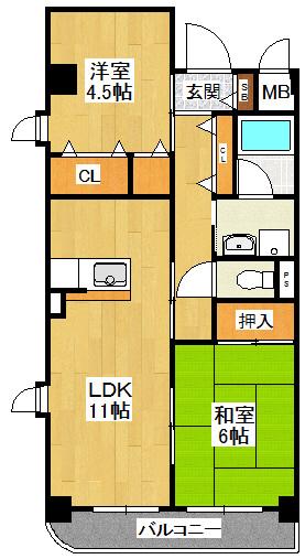 ソシア売布(2LDK/3階)の間取り写真