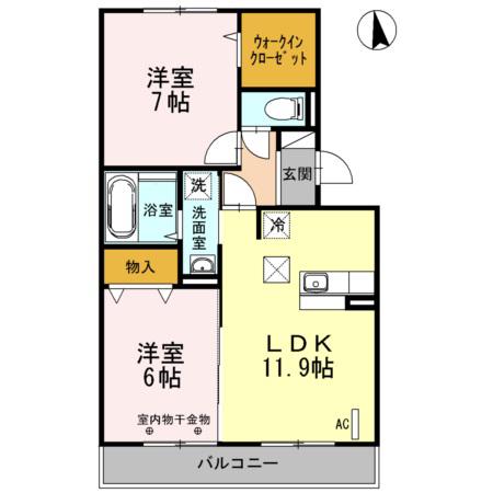 アメニティー(2LDK/1階)の間取り写真