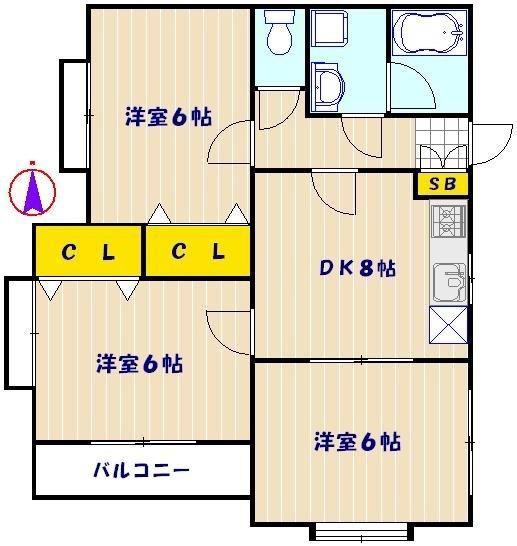 シュガービレッジ(3DK/2階)の間取り写真