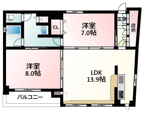 サウスERN ウエスト(2LDK/3階)の間取り写真