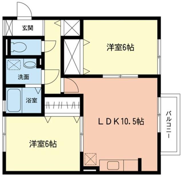 グローリアスC(2LDK/2階)の間取り写真