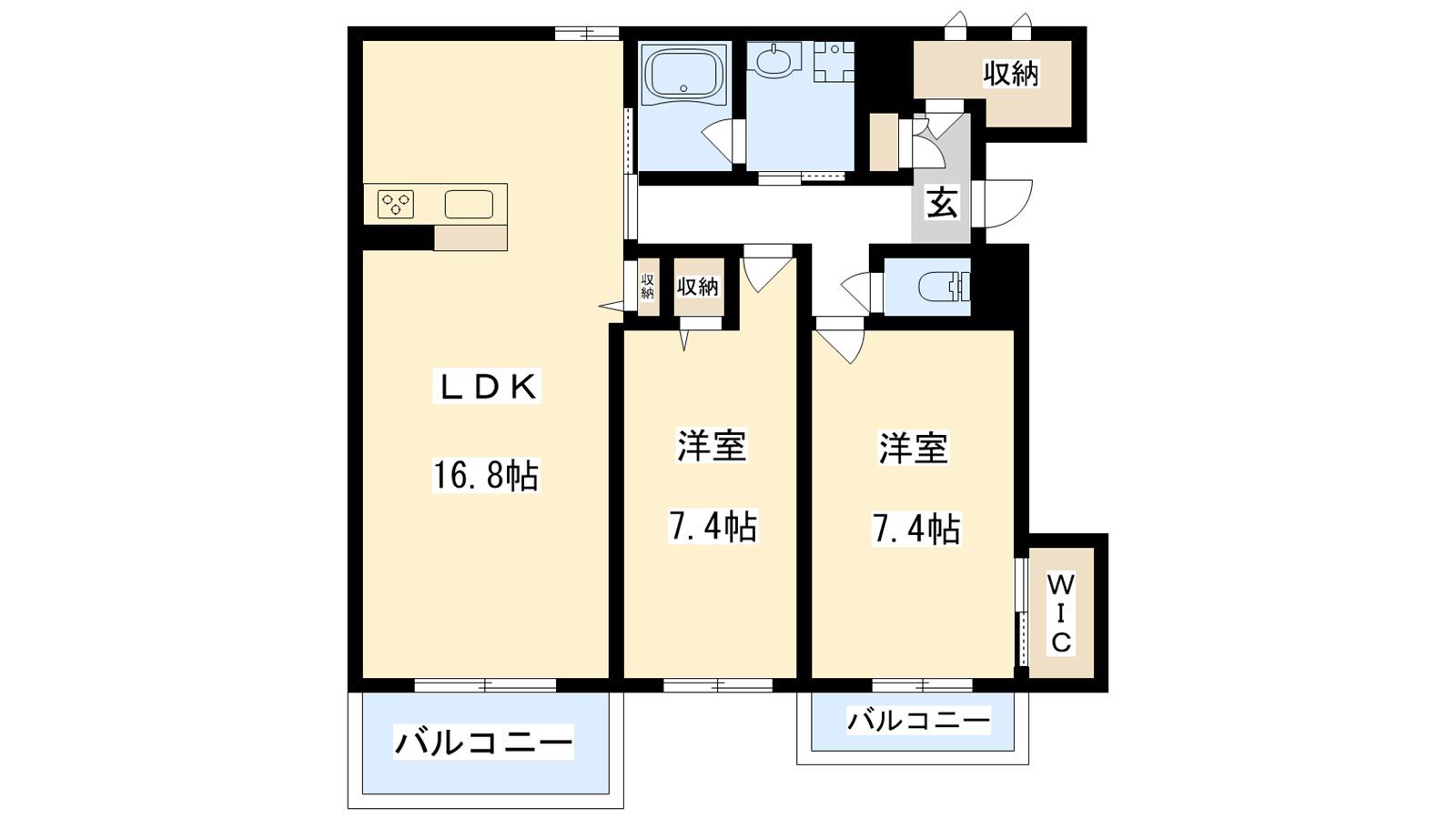 シャーメゾン ウィズ タカ I(2LDK/2階)の間取り写真