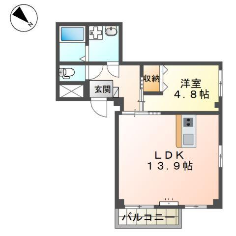下河原4丁目マンション(1LDK/3階)の間取り写真