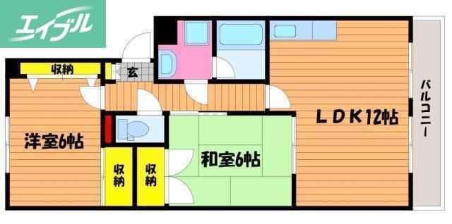 グランパレス福成(2LDK/2階)の間取り写真