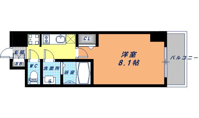 プレサンス谷町九丁目駅前(1K/14階)の間取り写真