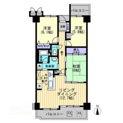 サーパス木之庄(3LDK/2階)の間取り写真