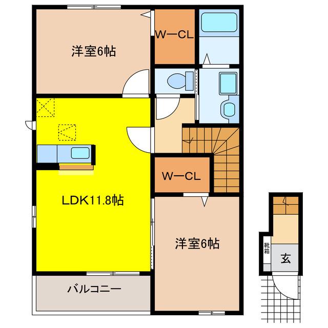 コートアイリスB(2LDK/2階)の間取り写真