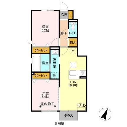 サウスヒルズ II(2LDK/1階)の間取り写真