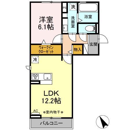 フェリーチェ B棟(1LDK/2階)の間取り写真