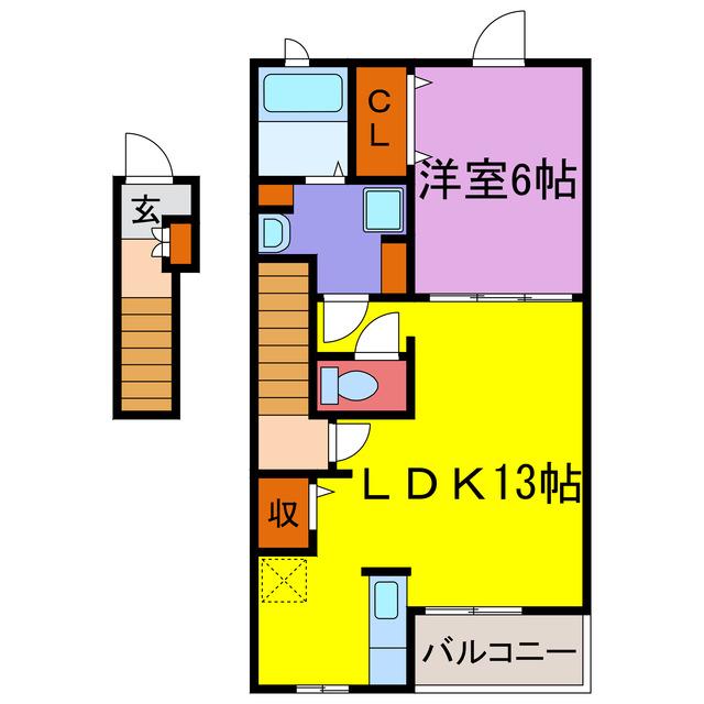 ル・レストII・III(1LDK/2階)の間取り写真