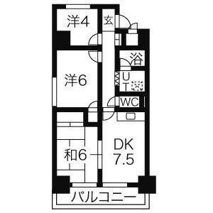 コスモハイム七番町(3DK/4階)の間取り写真