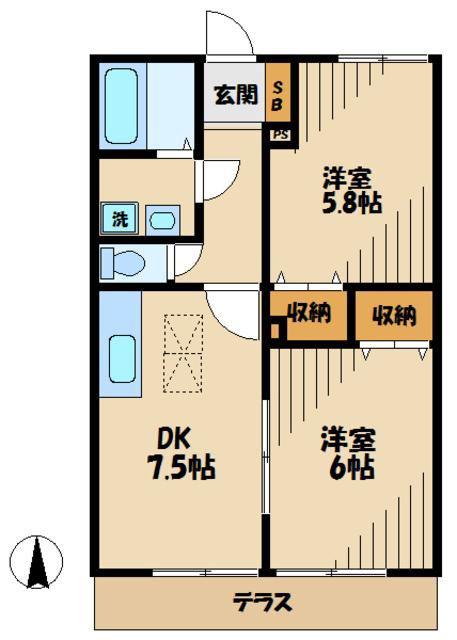 アネックス矢野口(2DK/1階)の間取り写真