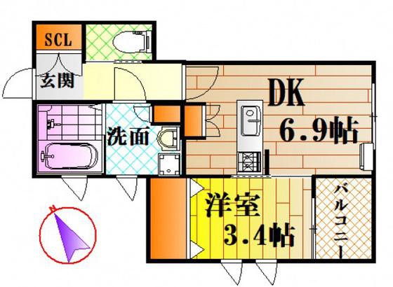 ネオメゾン可部(1DK/2階)の間取り写真