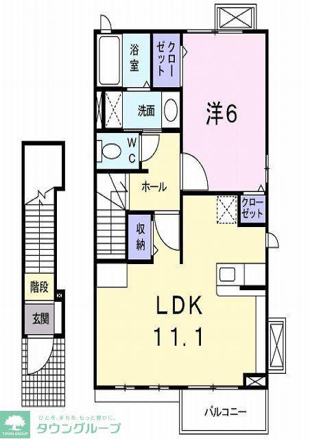 ボヌール川崎(1LDK/2階)の間取り写真