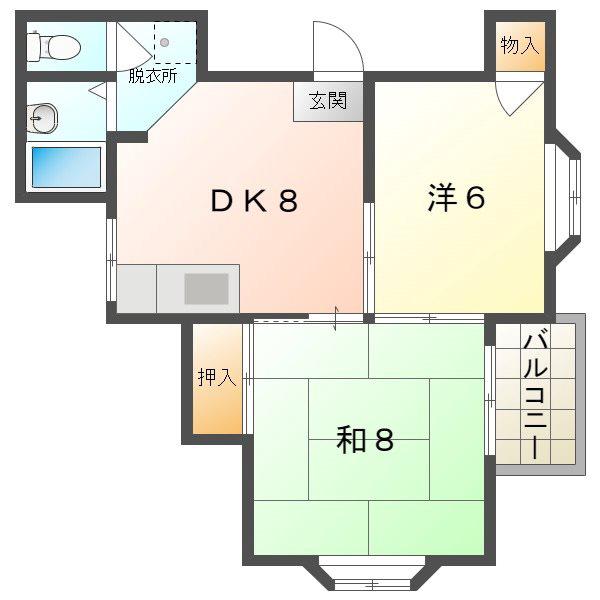 ハイツオクムラ(2DK/2階)の間取り写真