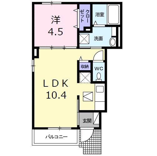 ミリュー カトレアB(1LDK/1階)の間取り写真