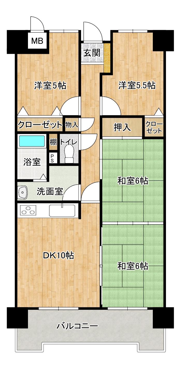 ペルル奥田(4DK/3階)の間取り写真