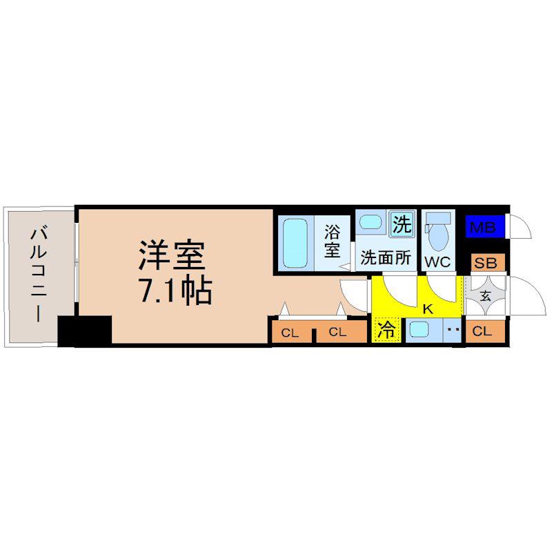 S-RESIDENCE星ヶ丘(1K/8階)の間取り写真