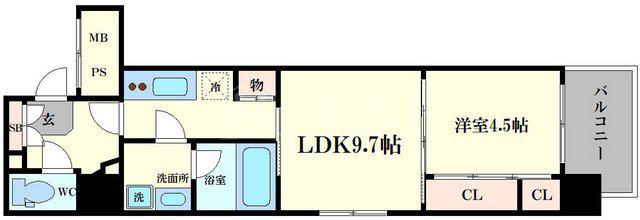 天満橋ケルスコートPARKVIEW(1LDK/6階)の間取り写真