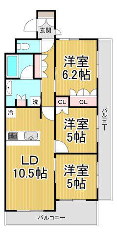 ローレルコート・クレヴィア尼崎駅前(3LDK/14階)の間取り写真