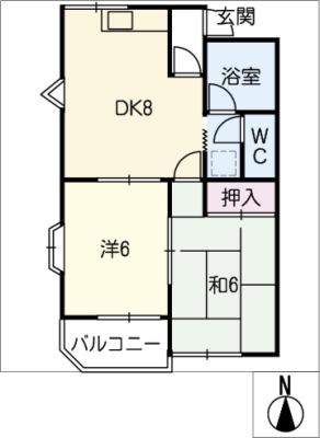 ムーニーツインクル(2DK/2階)の間取り写真