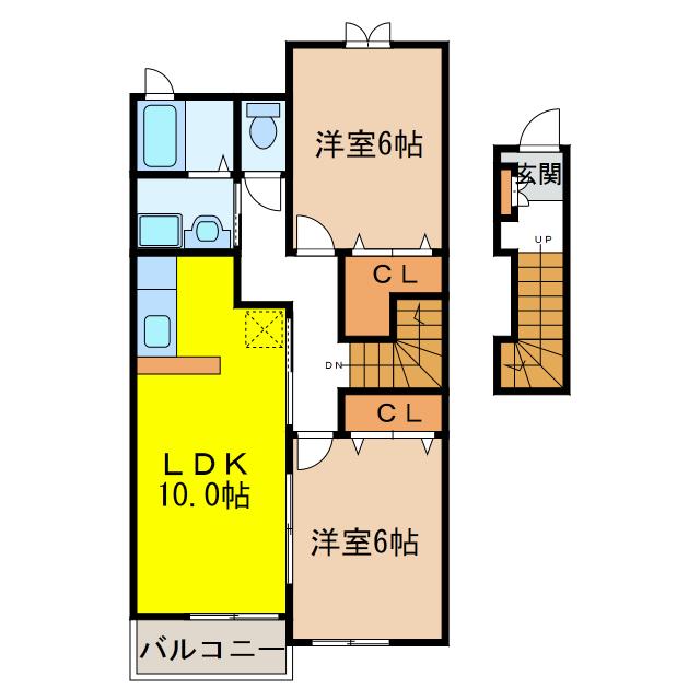 サン ソレーユ(2LDK/2階)の間取り写真