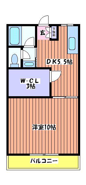 第二高武(1DK/1階)の間取り写真