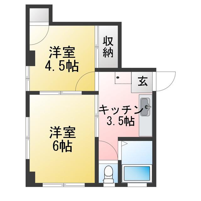 坪田ビル(2K/3階)の間取り写真