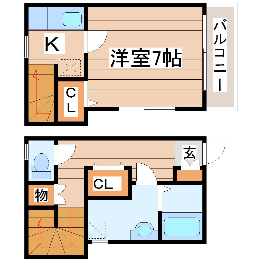 サンライズ宮町(1K/1階)の間取り写真