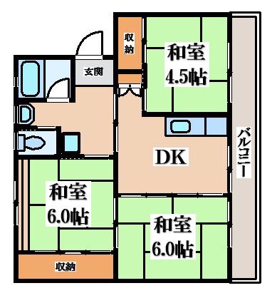 ビレッジハウス大淀(3DK/3階)の間取り写真