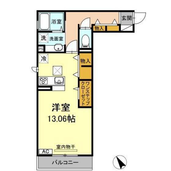 D-ROOM花梨D棟(ワンルーム/1階)の間取り写真
