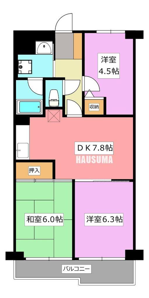 尾久橋スカイハイツ(3DK/6階)の間取り写真