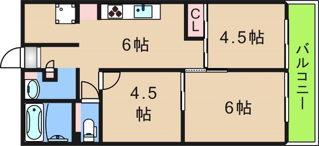 カモンコート岸里(3DK/2階)の間取り写真