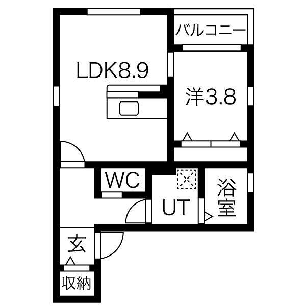 MS 西志賀(1LDK/1階)の間取り写真