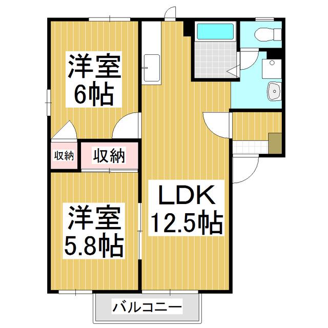 フレグランス清水B棟(2LDK/1階)の間取り写真