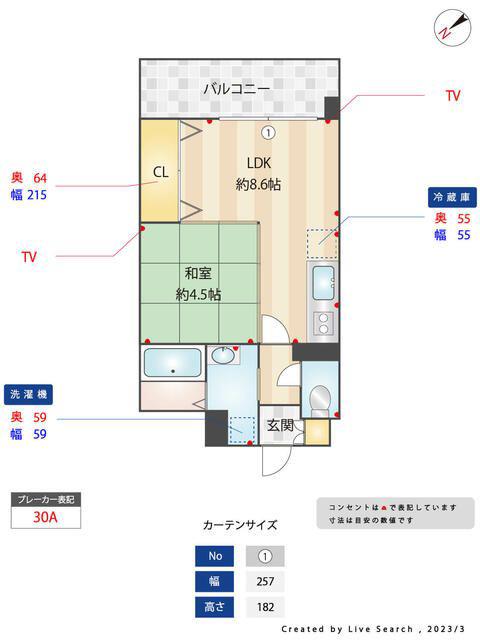 ニューガイアリルーム新大江 69(1LDK/2階)の間取り写真