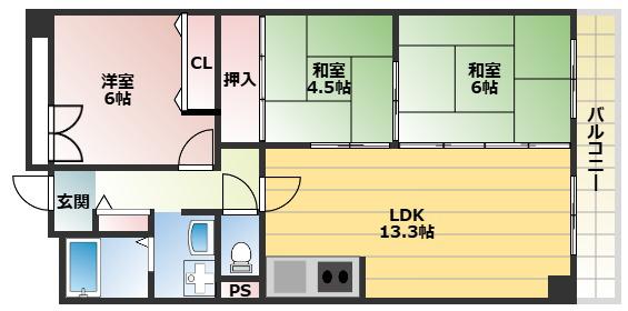 パルハセトン香里園(3LDK/4階)の間取り写真