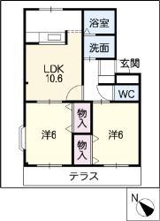 ソレイユ(2LDK/1階)の間取り写真