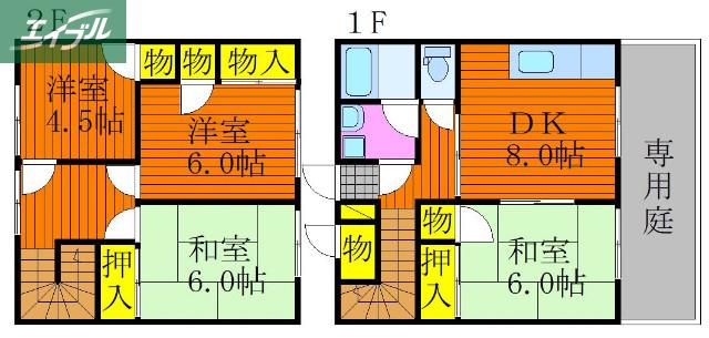 アメニティー庭瀬(4DK/1階)の間取り写真