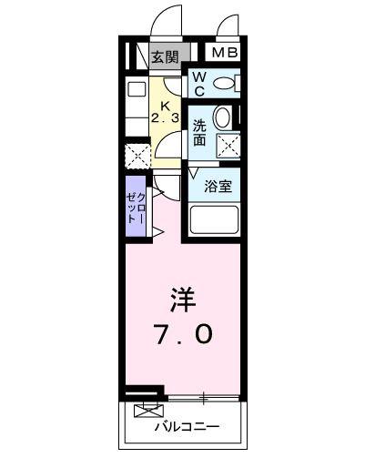 リーヌ並木II(1K/3階)の間取り写真