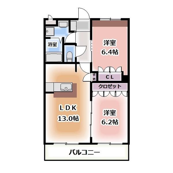 ウエスト クリーク(2LDK/2階)の間取り写真