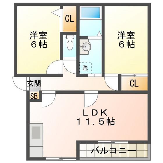 アムールラフィーネ(2LDK/2階)の間取り写真