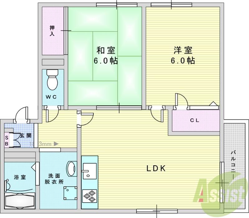 ファミーユ南が丘(2LDK/1階)の間取り写真