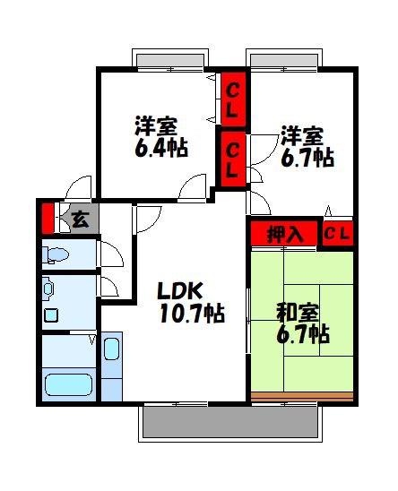 プリマベーラ志免(3LDK/1階)の間取り写真