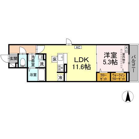 ディーブレス大倉山(1LDK/1階)の間取り写真