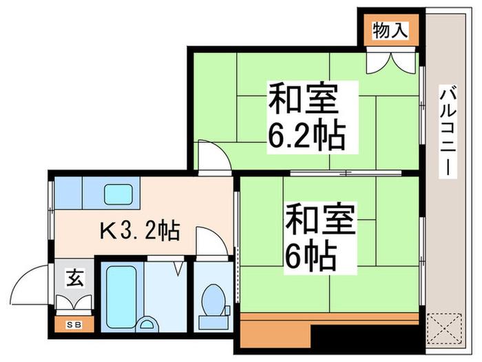 相沢マンション(2K/4階)の間取り写真