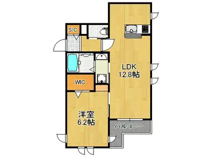 ウエスト HILLS(1LDK/3階)の間取り写真