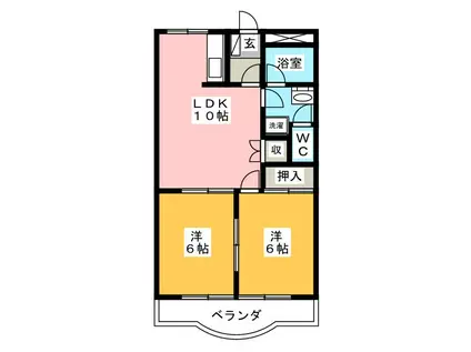 向日葵弐番館(2LDK/2階)の間取り写真