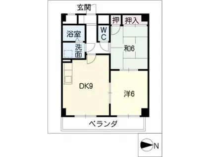 ヒルズ覚王山(2DK/1階)の間取り写真